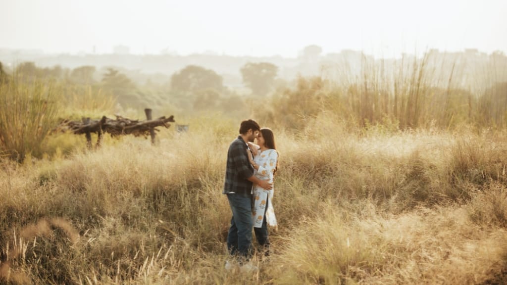 Cinematic couple portrait in the wilderness of Chaksu Forest, one of the beautiful Pre Wedding Shoot Locations in Jaipur