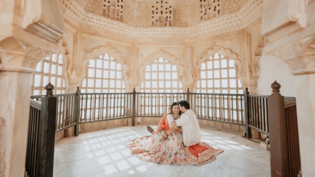Royal heritage couple photoshoot inside Amer Fort, one of the premier Pre Wedding Shoot Locations in Jaipur